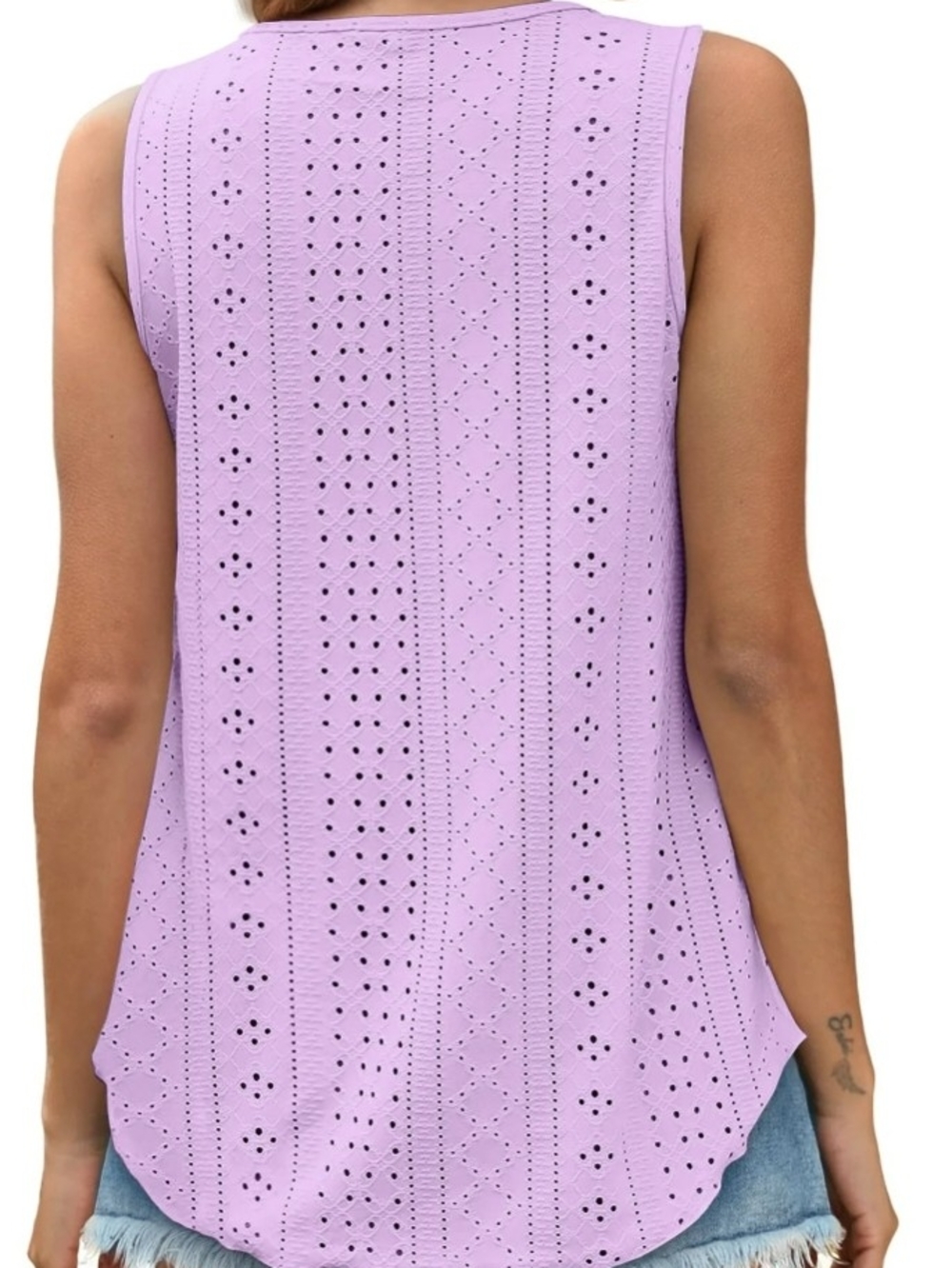 Sleeveless Lavender Eyelet Knit Tank Top - Women - Picture 2 of 4